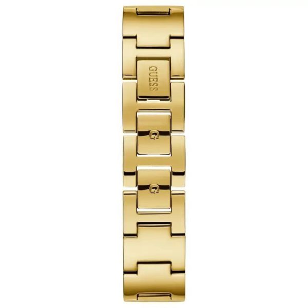 Montre femme Guess Tri Glitz 36 mm réf. GW1142L2, cadran doré, bracelet maille milanaise – vue de trois-quarts