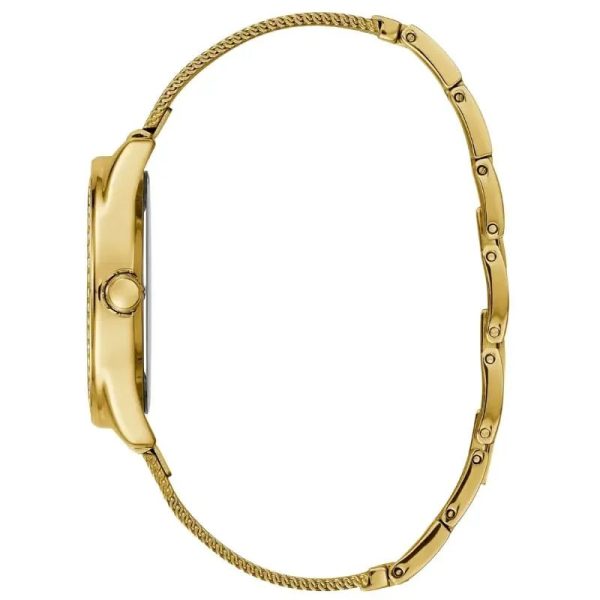 Montre femme Guess Tri Glitz 36 mm réf. GW1142L2, cadran doré, bracelet maille milanaise – autre angle
