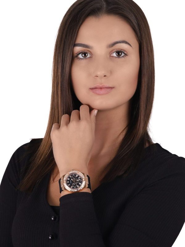 Montre femme Guess Venus réf. GW0118L2, boîtier 39 mm, acier inoxydable, silicone, verre minéral – vue principale, Horlova Maroc