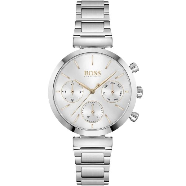 Montre femme Hugo Boss Flawless réf. 1502530, chronographe quartz, boîtier 36 mm, acier inoxydable – vue principale, Horlova Maroc