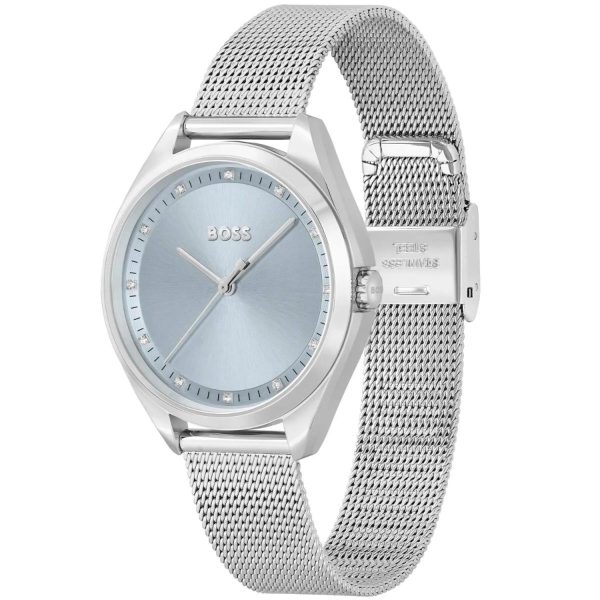 Montre femme Hugo Boss Saya réf. 1502667, mouvement quartz, boîtier 37 mm, acier inoxydable, maille milanaise, verre minéral – deuxième vue