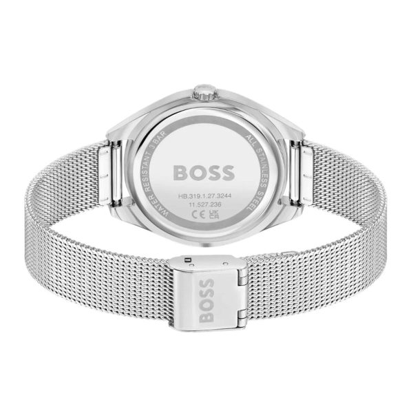 Montre femme Hugo Boss Saya réf. 1502667, mouvement quartz, boîtier 37 mm, acier inoxydable, maille milanaise, verre minéral – troisième vue
