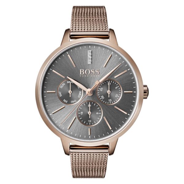 Montre femme Hugo Boss Symphony réf. 1502424, chronographe quartz, boîtier 38 mm, acier inoxydable – vue principale, Horlova Maroc
