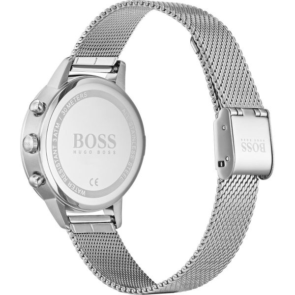 Montre femme Hugo Boss Vivid réf. 1502507, chronographe quartz, boîtier 36 mm, acier inoxydable, maille milanaise – troisième vue