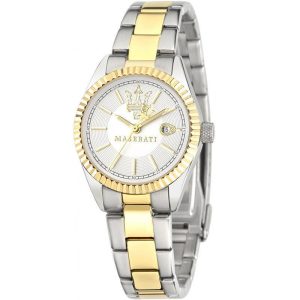 Montre femme Maserati Competizione 31 mm réf. R8853100505, cadran blanc, bracelet acier, mouvement quartz – vue de face | Horlova Maroc