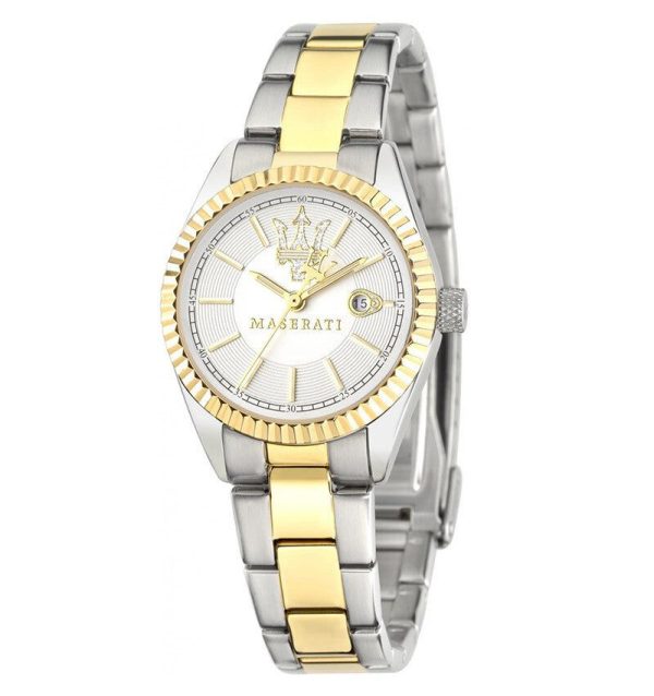 Montre femme Maserati Competizione 31 mm réf. R8853100505, cadran blanc, bracelet acier, mouvement quartz – vue de face | Horlova Maroc