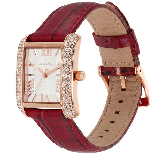 Montre femme Michael Kors 33 mm réf. MK4689, cadran blanc, bracelet cuir, mouvement quartz – autre angle