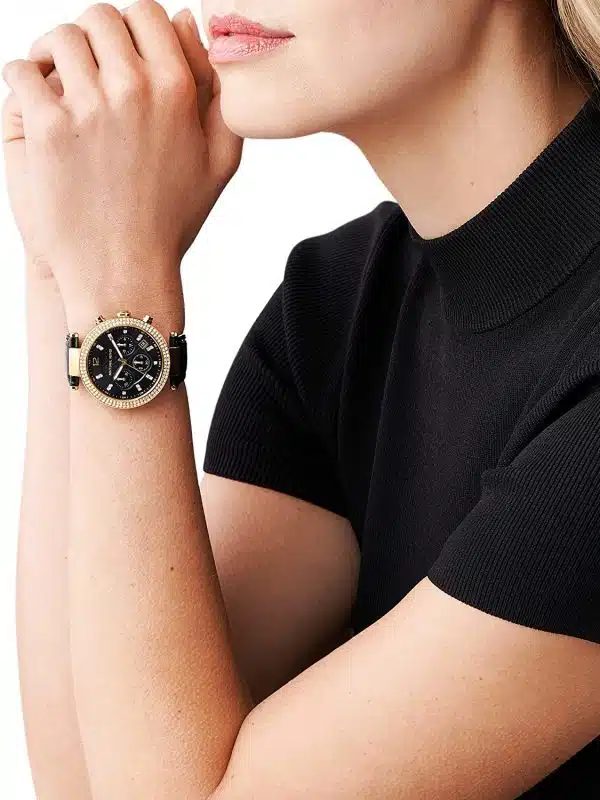 Montre femme Michael Kors réf. MK6984, chronographe quartz, boîtier 39 mm, acier inoxydable, cuir – vue principale, Horlova Maroc