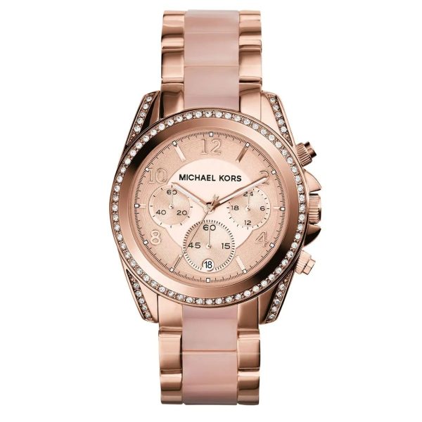 Montre femme Michael Kors Blair 39 mm réf. MK5943, cadran rose, bracelet acier, mouvement quartz – vue de face | Horlova Maroc