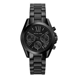 Montre femme Michael Kors Bradshaw 36 mm réf. MK6058, cadran noir, bracelet acier – vue de face | Horlova Maroc