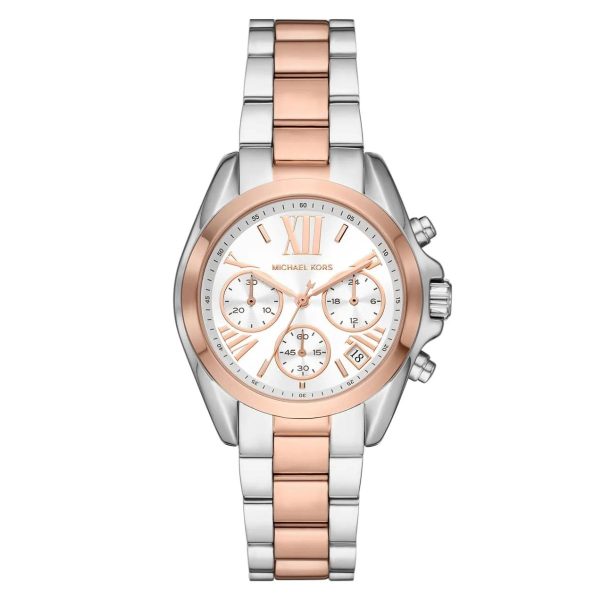 Montre femme Michael Kors Bradshaw 36 mm réf. MK7258, cadran blanc, bracelet acier – vue de face | Horlova Maroc