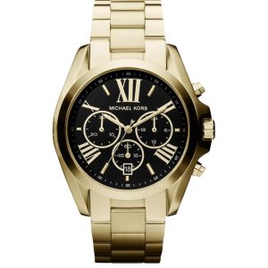Montre femme Michael Kors Bradshaw 43 mm réf. MK5739, cadran noir, bracelet acier – vue de face | Horlova Maroc
