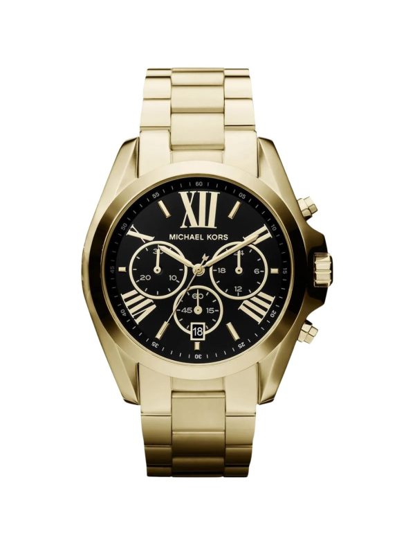 Montre femme Michael Kors Bradshaw 43 mm réf. MK5739, cadran noir, bracelet acier – vue de face | Horlova Maroc