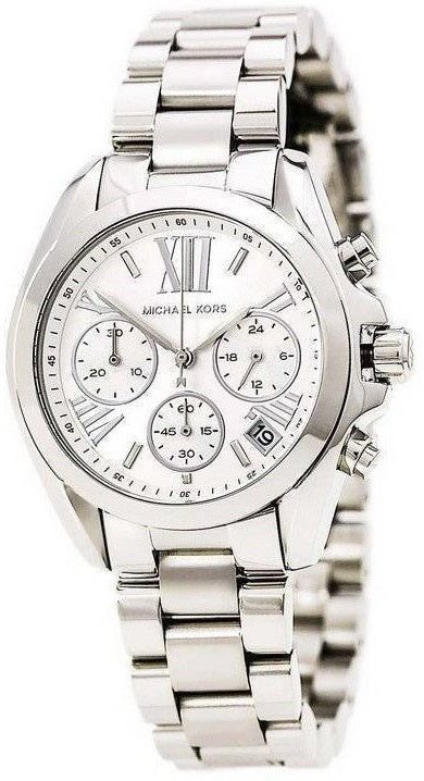 Montre femme Michael Kors Bradshaw Glamour réf. MK6174, chronographe quartz, boîtier 36 mm, acier inoxydable – vue principale, Horlova Maroc