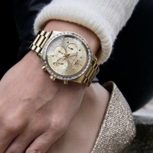 Montre femme Michael Kors Brinkley réf. MK6187, chronographe quartz, boîtier 40 mm, acier inoxydable – deuxième vue