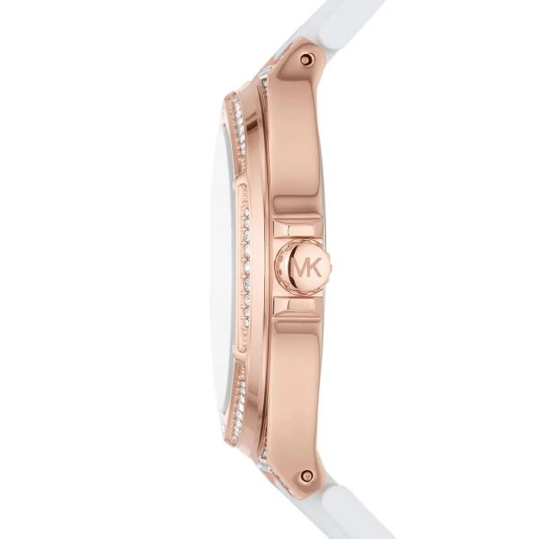 Montre femme Michael Kors Camille 43 mm réf. MK7248, cadran blanc, bracelet silicone – autre angle