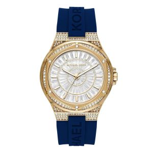 Montre femme Michael Kors Camille 43 mm réf. MK7333, cadran blanc, bracelet silicone, mouvement quartz – vue de face | Horlova Maroc