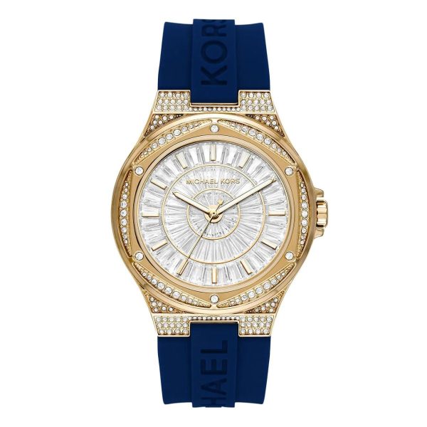 Montre femme Michael Kors Camille 43 mm réf. MK7333, cadran blanc, bracelet silicone, mouvement quartz – vue de face | Horlova Maroc