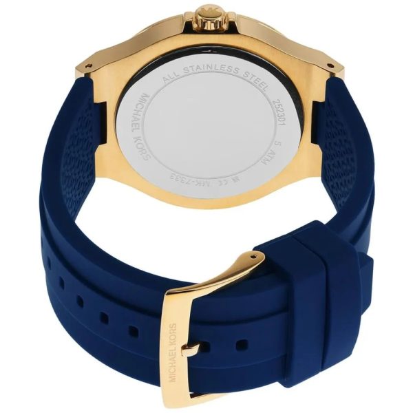 Montre femme Michael Kors Camille 43 mm réf. MK7333, cadran blanc, bracelet silicone – vue de trois-quarts