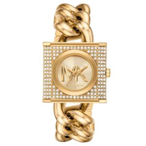 Montre femme Michael Kors Chain Lock 25 mm réf. MK4711, cadran doré, mouvement quartz – vue de face | Horlova Maroc