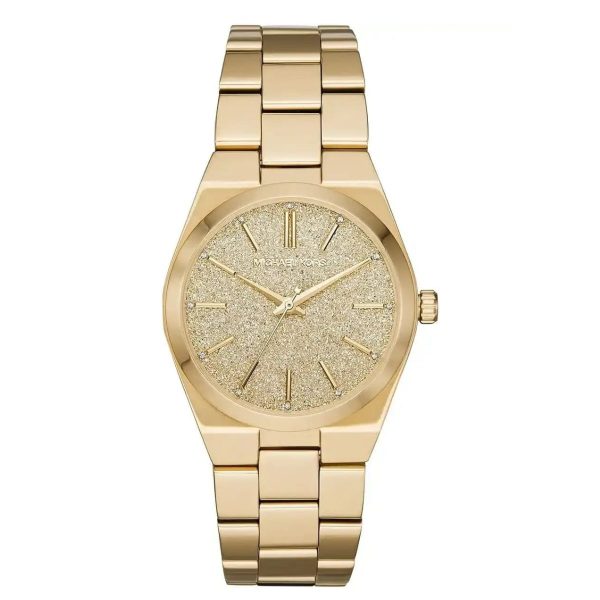 Montre femme Michael Kors Channing 36 mm réf. MK6623, cadran doré, bracelet acier, mouvement quartz – vue de face | Horlova Maroc