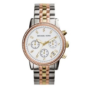 Montre femme Michael Kors Chronographe Argentée 36 mm réf. MK5650, bracelet acier – vue de trois-quarts