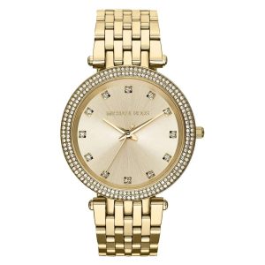 Montre femme Michael Kors Darci 39 mm réf. MK3216, cadran doré, bracelet acier, mouvement quartz – vue de face | Horlova Maroc