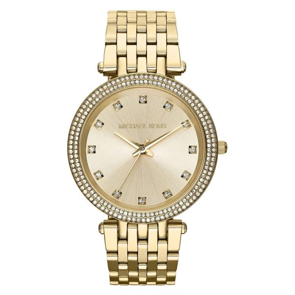 Montre femme Michael Kors Darci 39 mm réf. MK3216, cadran doré, bracelet acier, mouvement quartz – vue de face | Horlova Maroc