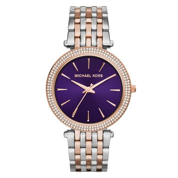 Montre femme Michael Kors Darci 39 mm réf. MK3353, cadran bleu, bracelet acier, mouvement quartz – vue de face | Horlova Maroc