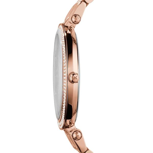 Montre femme Michael Kors Darci Rose Gold 39 mm réf. MK3192, cadran rose, bracelet acier – vue de trois-quarts