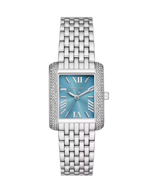Montre femme Michael Kors Emery 27 mm réf. MK4829, cadran bleu, bracelet acier, mouvement quartz – vue de face | Horlova Maroc