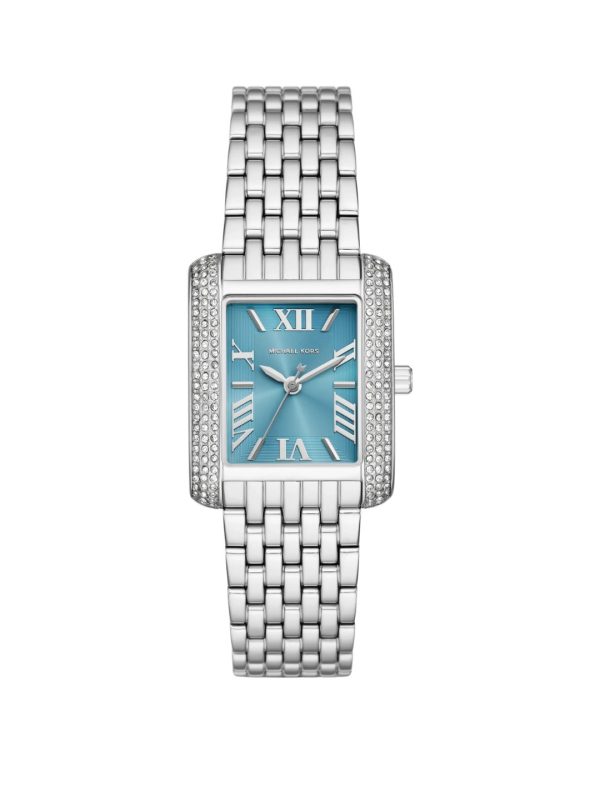Montre femme Michael Kors Emery 27 mm réf. MK4829, cadran bleu, bracelet acier – vue rapprochée