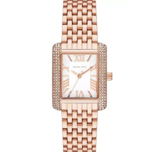 Montre femme Michael Kors Emery 33 mm réf. MK4743, cadran blanc, bracelet acier, mouvement quartz – vue de face | Horlova Maroc