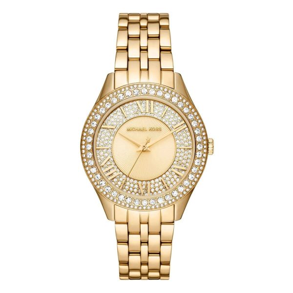 Montre femme Michael Kors Harlowe 38 mm réf. MK4709, cadran doré, bracelet acier, mouvement quartz – vue de face | Horlova Maroc