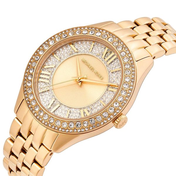 Montre femme Michael Kors Harlowe 38 mm réf. MK4709, cadran doré, bracelet acier – vue rapprochée