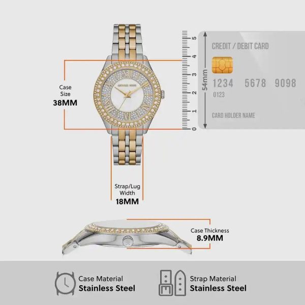Montre femme Michael Kors Harlowe réf. MK4811, mouvement quartz, boîtier 38 mm, acier inoxydable – troisième vue