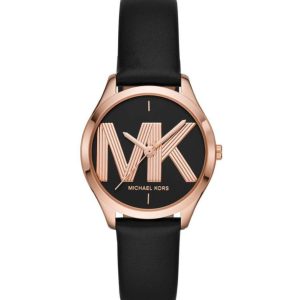 Montre femme Michael Kors Jayce 34 mm réf. MK2860, cadran noir, bracelet cuir, mouvement quartz – vue de face | Horlova Maroc