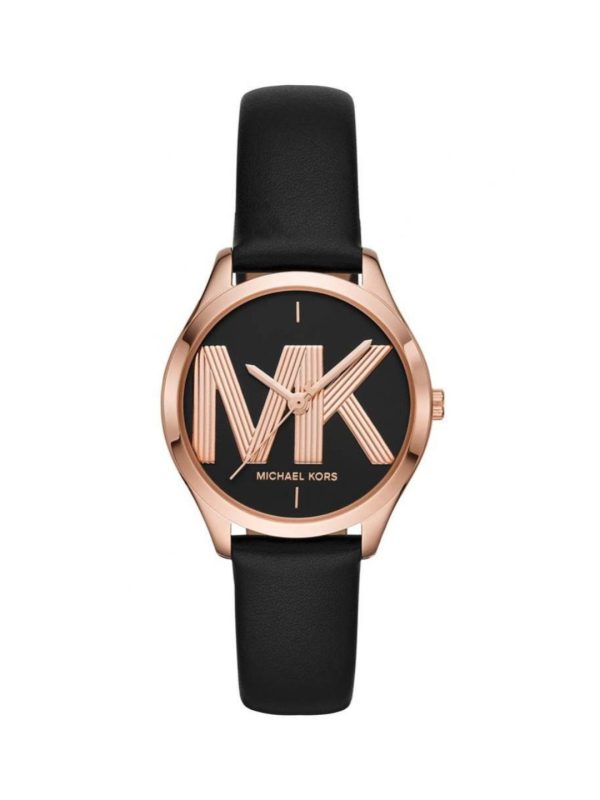 Montre femme Michael Kors Jayce 34 mm réf. MK2860, cadran noir, bracelet cuir, mouvement quartz – vue de face | Horlova Maroc
