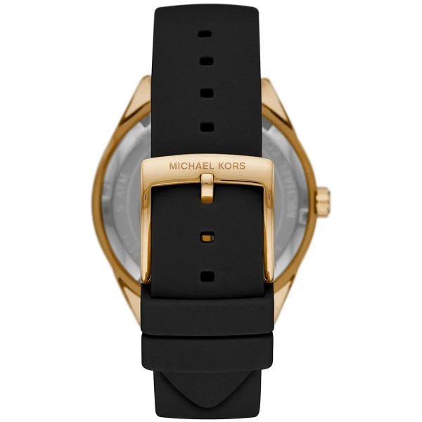 Montre femme Michael Kors Jessa 40 mm réf. MK6944, cadran noir, bracelet caoutchouc – vue de trois-quarts