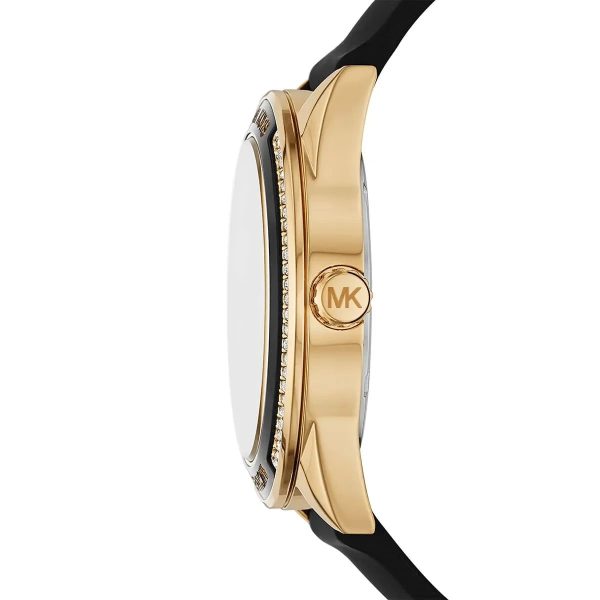 Montre femme Michael Kors Jessa 40 mm réf. MK6944, cadran noir, bracelet caoutchouc – autre angle