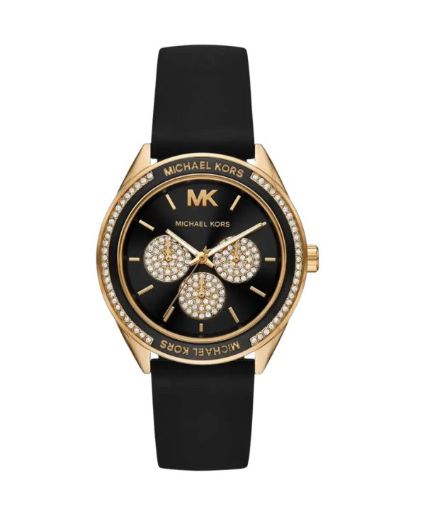 Montre femme Michael Kors Jessa 40 mm réf. MK6944, cadran noir, bracelet caoutchouc – vue rapprochée