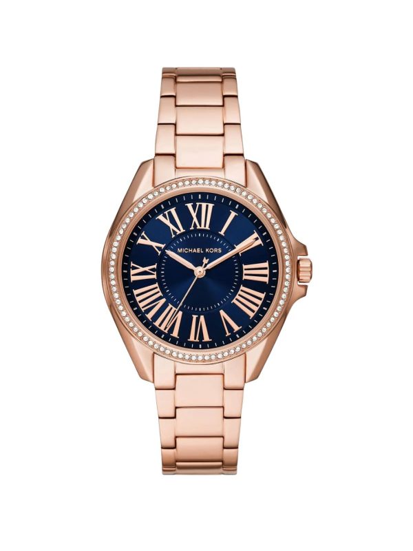 Montre femme Michael Kors Kacie 39 mm réf. MK6930, cadran bleu, bracelet acier, mouvement quartz – vue de face | Horlova Maroc