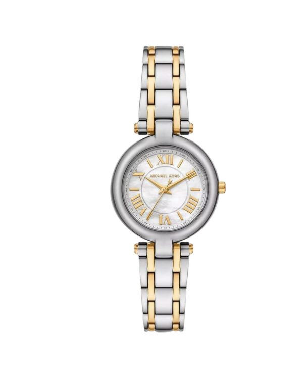 Montre femme Michael Kors Laney 30 mm réf. MK4895, cadran nacré, bracelet acier, mouvement quartz – vue de face | Horlova Maroc