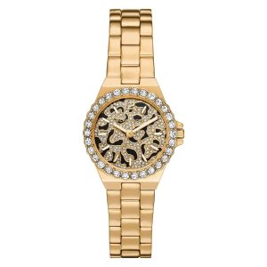 Montre femme Michael Kors Lennox 30 mm réf. MK7394, cadran noir, bracelet acier, mouvement quartz – vue de face | Horlova Maroc