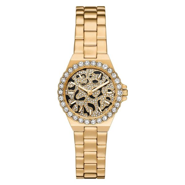 Montre femme Michael Kors Lennox 30 mm réf. MK7394, cadran noir, bracelet acier, mouvement quartz – vue de face | Horlova Maroc