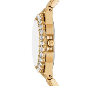 Montre femme Michael Kors Lennox 30 mm réf. MK7394, cadran noir, bracelet acier – vue de trois-quarts