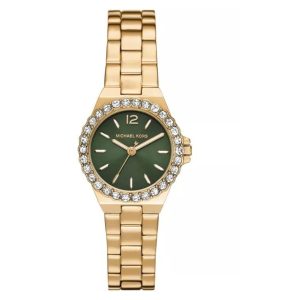 Montre femme Michael Kors Lennox 30 mm réf. MK7395, cadran vert, bracelet acier, mouvement quartz – vue de face | Horlova Maroc