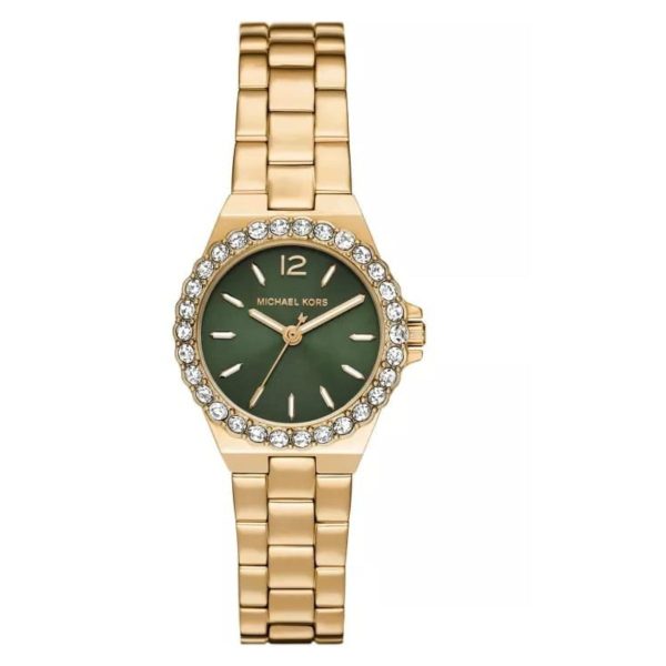 Montre femme Michael Kors Lennox 30 mm réf. MK7395, cadran vert, bracelet acier, mouvement quartz – vue de face | Horlova Maroc