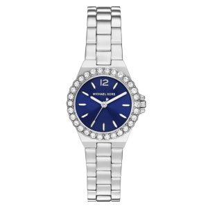 Montre femme Michael Kors Lennox 30 mm réf. MK7397, cadran bleu, bracelet acier, mouvement quartz – vue de face | Horlova Maroc