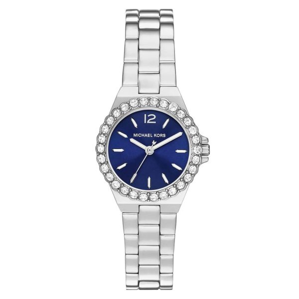 Montre femme Michael Kors Lennox 30 mm réf. MK7397, cadran bleu, bracelet acier, mouvement quartz – vue de face | Horlova Maroc